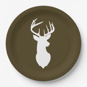 Assiettes En Carton Plaque en silhouette Buck White Deer   Brown foncé