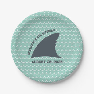 Assiettes En Carton Plaque Fin Requin personnalisée   Aqua & White Wav