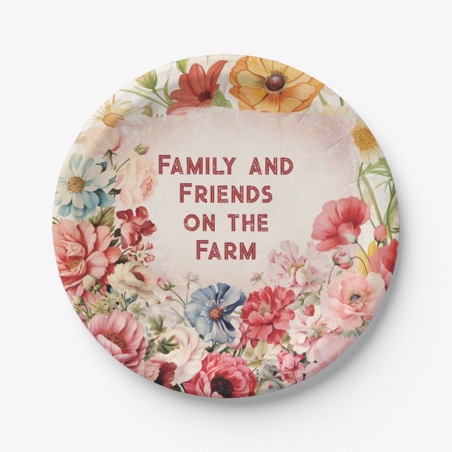 Assiettes En Carton Plaque Floral Farm Party (Devant)