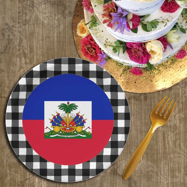 Assiettes En Carton Plaque Haïti, plaid de buffle & Drapeau haïtien (Créateur téléchargé)