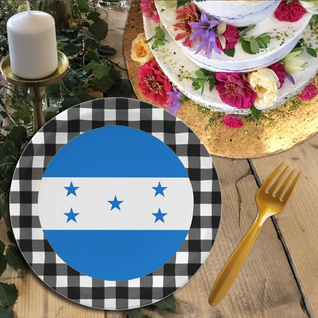 Assiettes En Carton Plaque Honduras, plaid de buffle & Drapeau Hondura (Créateur téléchargé)