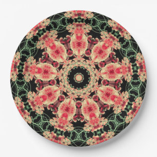 Assiettes En Carton Plaque Kaleidoscope rose et vert foncé