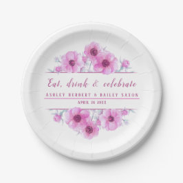 Assiettes En Carton plaque mariage aquarelle rose anémone