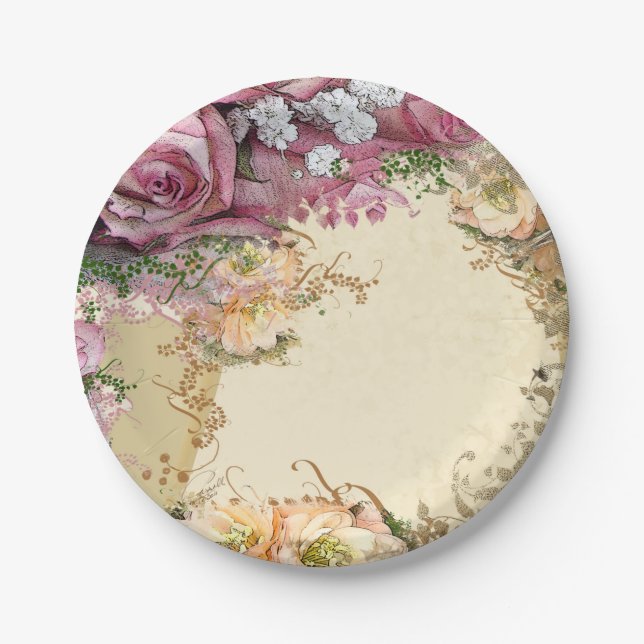 Assiettes En Carton Plaque Mariage rose (Devant)