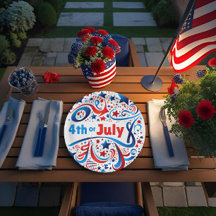 Assiettes En Carton Plaque papier 4 juillet avec étoiles et torsades