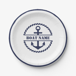 Assiettes En Carton Plaque papier Ancre bleu marine