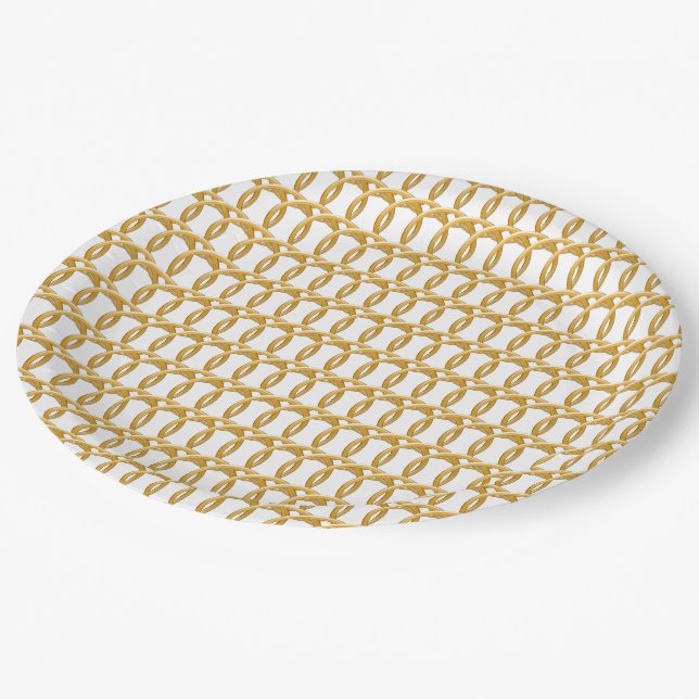 Assiettes En Carton Plaque papier - Anneaux d'or tissés (Angle)