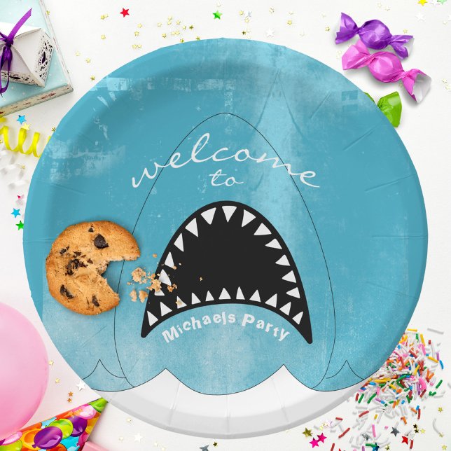 Assiettes En Carton Plaque papier Anniversaire de enfant à bouche de r (Shark Mouth Wave Exciting Party Paper Plate ©Susanne Sachers - Sunny Mind 🌞)