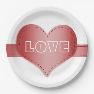 Assiettes En Carton Plaque papier avec ruban rouge Coeur