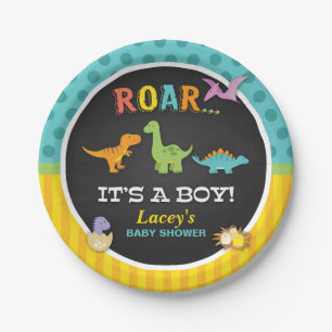 Assiettes En Carton Plaque papier Baby shower Dinosaur - Personnalisé