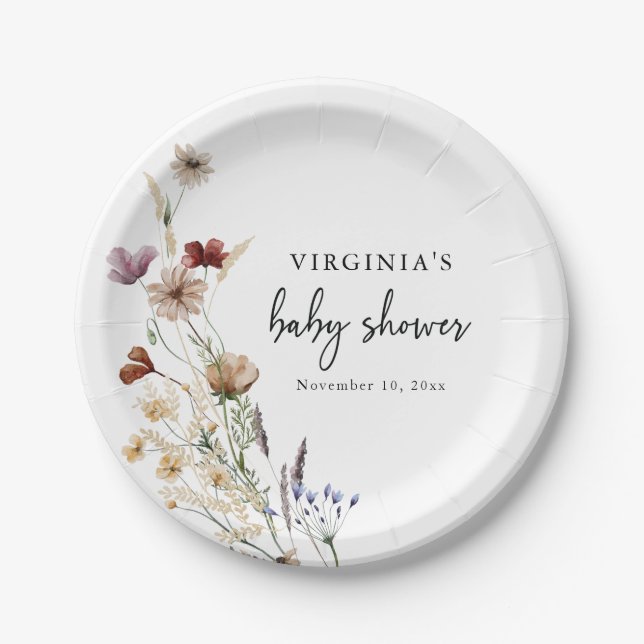 Assiettes En Carton Plaque papier Baby shower fleur sauvage (Devant)