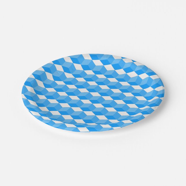 Assiettes En Carton Plaque papier - Blocs bleus en trois dimensions (Angle)