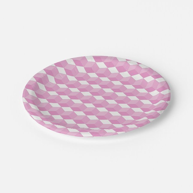 Assiettes En Carton Plaque papier - Blocs roses en trois dimensions (Angle)