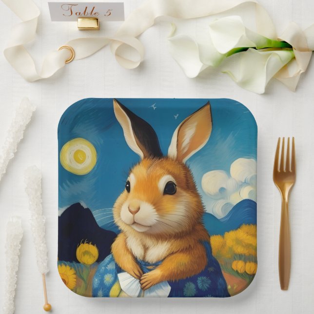 Assiettes En Carton Plaque papier Bunny Starry Spring (Mariage)