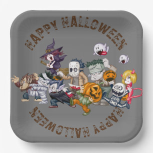 Assiettes En Carton Plaque papier Carré Halloween 9"