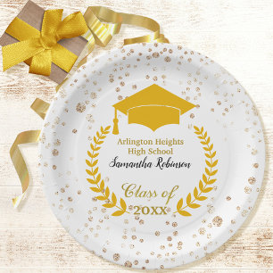 Assiettes En Carton Plaque papier Casquette or et Laurel Graduation Pa