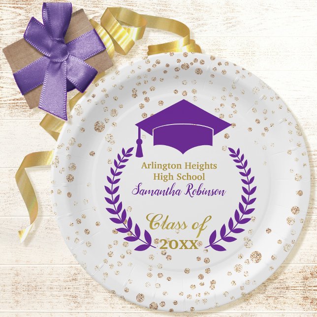 Assiettes En Carton Plaque papier Casquette violet et Laurel Graduatio (Créateur téléchargé)