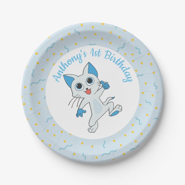 Assiettes En Carton Plaque Papier Chat Anniversaire (Devant)