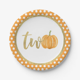 Assiettes En Carton Plaque papier Citrouille 2e anniversaire - Dots or