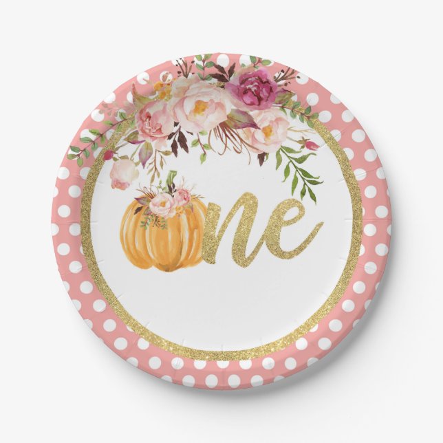 Assiettes En Carton Plaque papier citrouille d'anniversaire - Pois flo (Devant)
