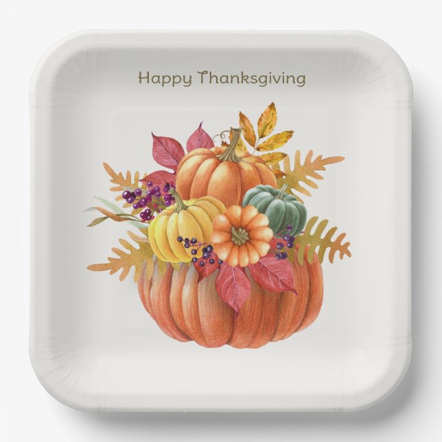 Assiettes En Carton Plaque papier Citrouille de Thanksgiving (Recto)