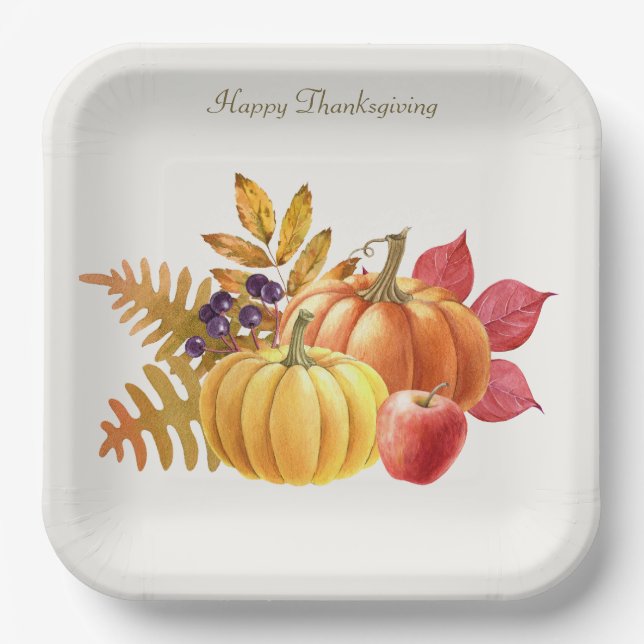 Assiettes En Carton Plaque papier Citrouille de Thanksgiving (Recto)