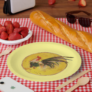 Assiettes En Carton Plaque papier - Coq et soleil