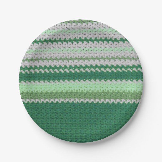 Assiettes En Carton Plaque papier - Crochet vert Motif rayé (Devant)