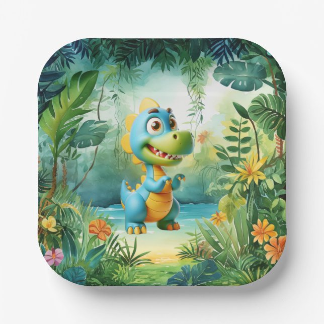 Assiettes En Carton Plaque Papier Cute Dinosaur (Recto)