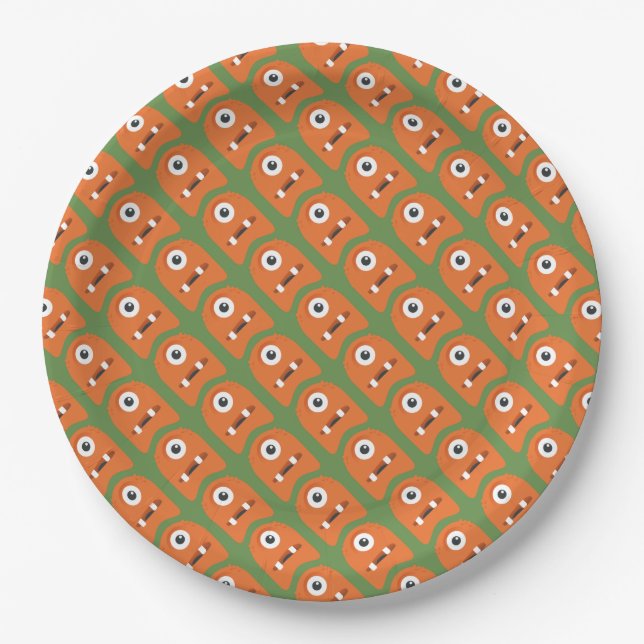 Assiettes En Carton Plaque Papier de Monstres Orange (Devant)
