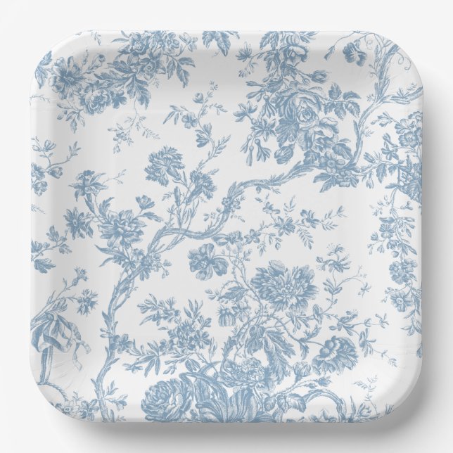 Assiettes En Carton Plaque papier de toile bleue de Jouy (Recto)