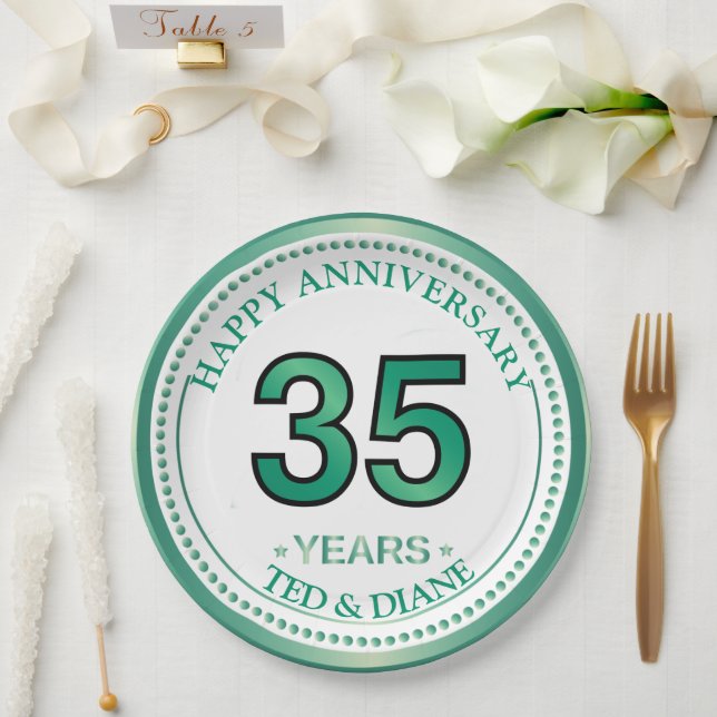 Assiettes En Carton Plaque papier du 35e anniversaire de Jade (Mariage)