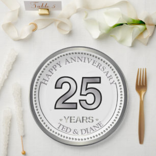 Assiettes En Carton Plaque papier en argent 25e anniversaire