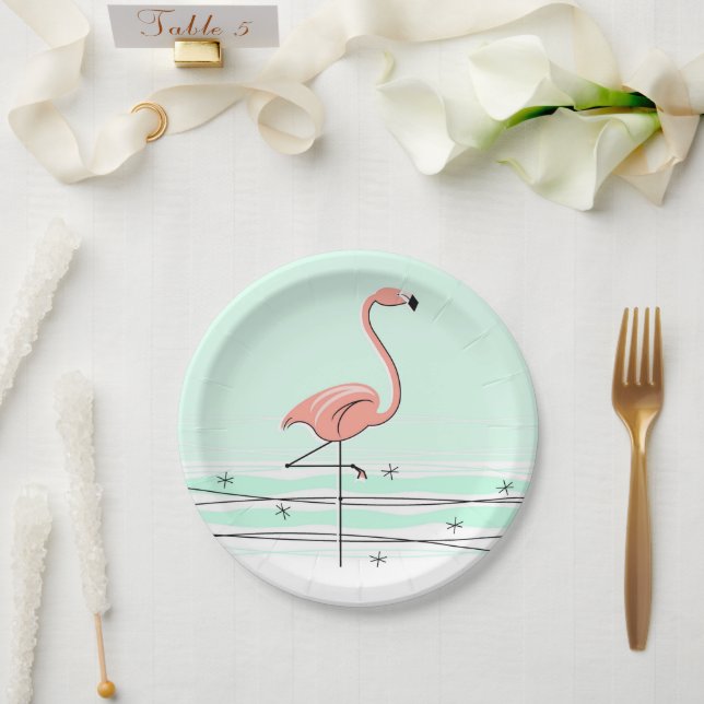 Assiettes En Carton Plaque papier Flamant rose Ocean Aqua (Mariage)