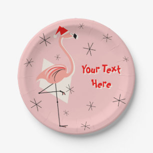 Assiettes En Carton Plaque papier Flamant rose Père Noël Rose