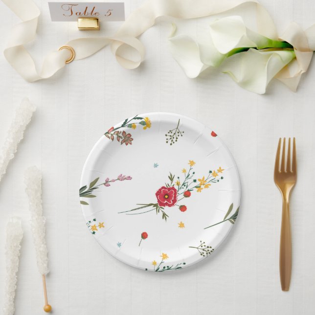 Assiettes En Carton Plaque papier fleur sauvage (Mariage)
