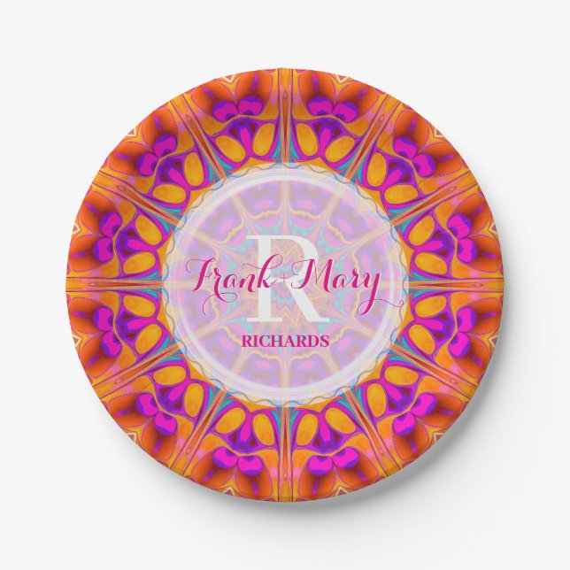 Assiettes En Carton Plaque Papier Fuchsia Rose Orange (Devant)
