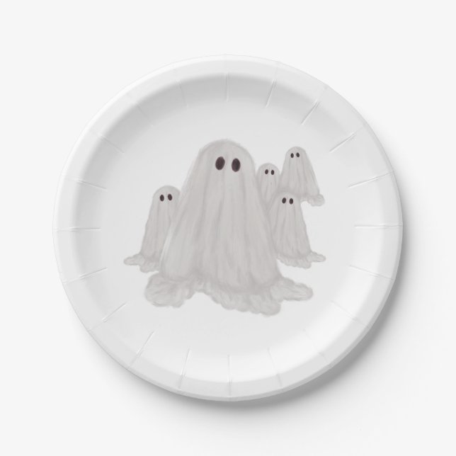 Assiettes En Carton Plaque papier Halloween fantôme (Devant)
