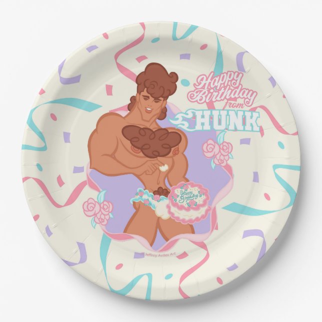 Assiettes En Carton Plaque papier Hunk Anniversaire (Devant)