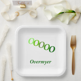 Assiettes En Carton Plaque papier - Initiales à pas avec nom en vert