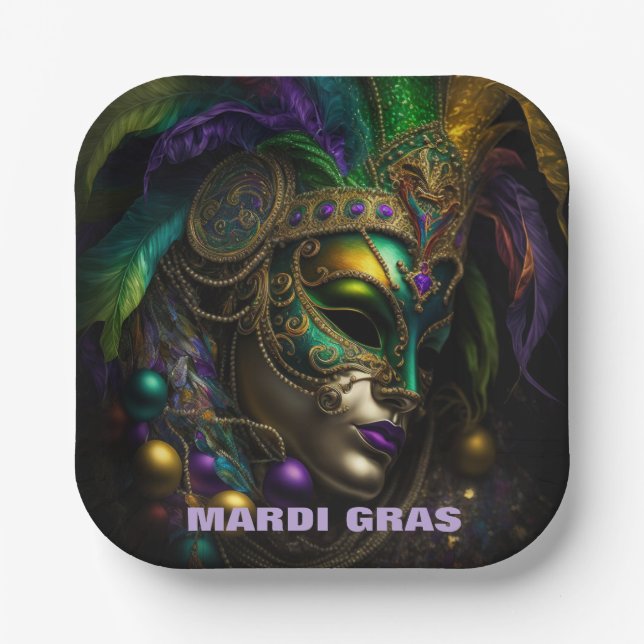 Assiettes En Carton Plaque Papier Mardi Gras (Recto)