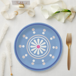 Assiettes En Carton Plaque papier marguerite bleue et blanche