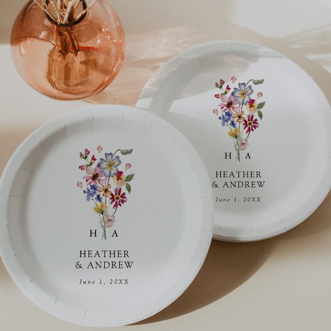 Assiettes En Carton Plaque papier Mariage fleur sauvage (Colorful Wildflower Wedding Paper Plates by Painted Paperie
)