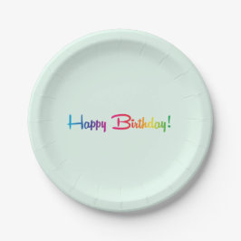Assiettes En Carton Plaque papier Mint Green & Rainbow "Happy Birthday