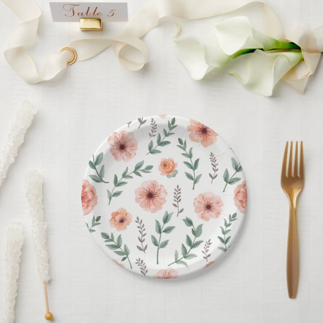 Assiettes En Carton Plaque papier motif à fleurs (Mariage)