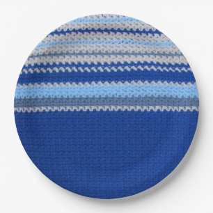 Assiettes En Carton Plaque papier - Motif Crochet en Bleu