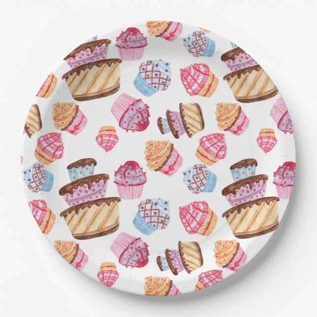 Assiettes En Carton Plaque papier Motif de gâteaux mignons (Devant)