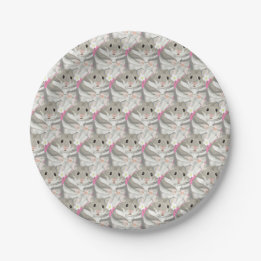 Assiettes En Carton Plaque papier Motif Gris et blanc Hamster
