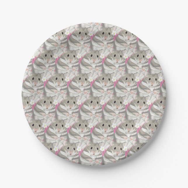 Assiettes En Carton Plaque papier Motif Gris et blanc Hamster (Devant)