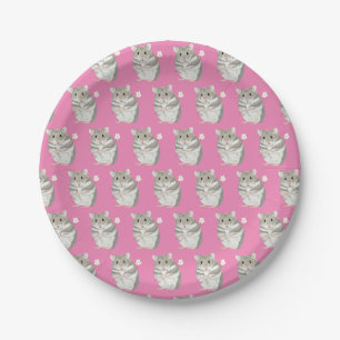 Assiettes En Carton Plaque papier Motif Gris et blanc Hamster